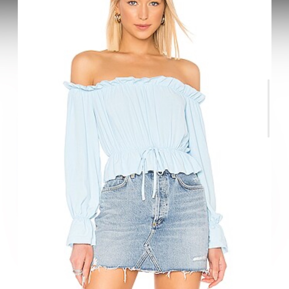Revolve, Superdown, Off the shoulder Crop top, size small, dusty blue